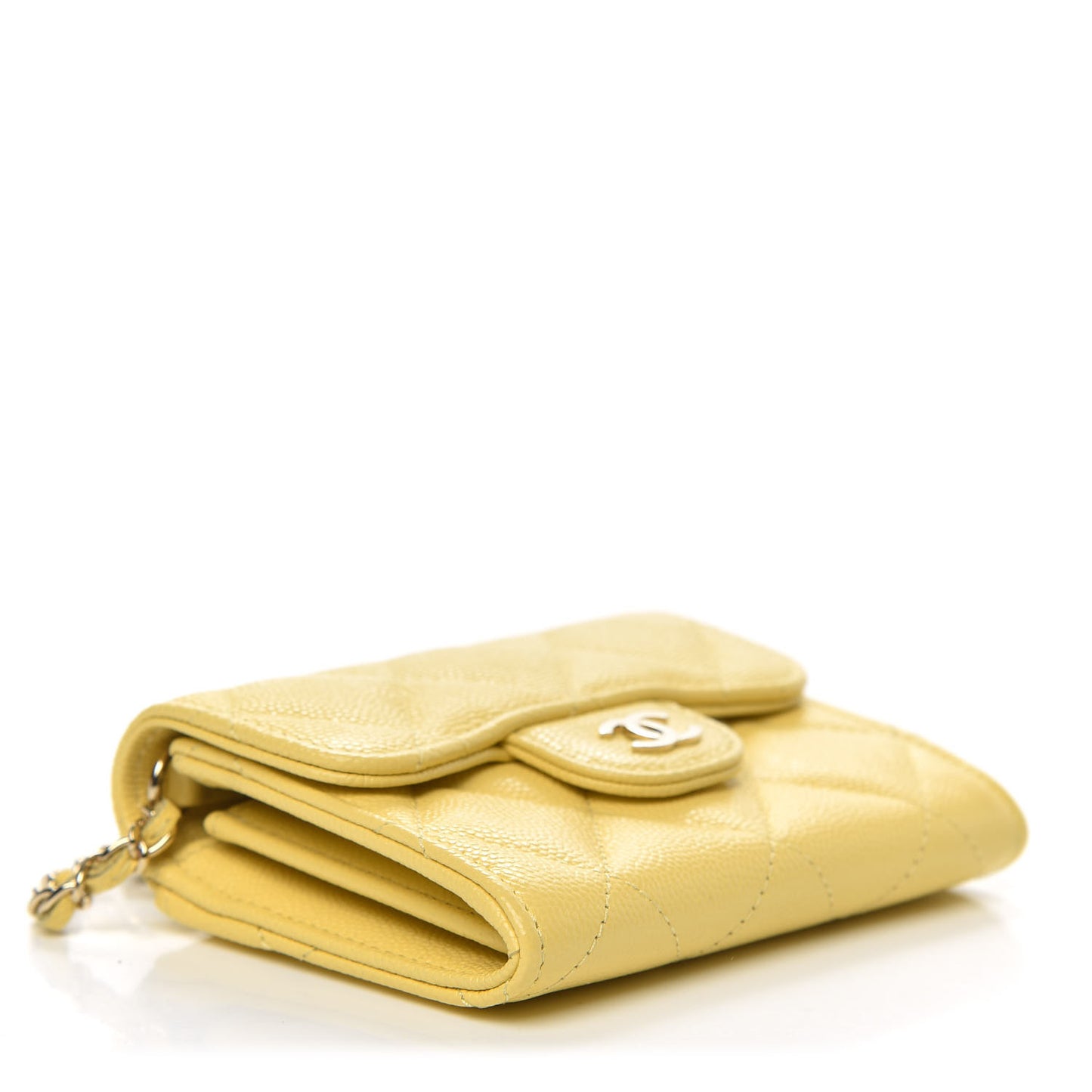 Caviar Quilted Flap Card Holder On Chain Yellow