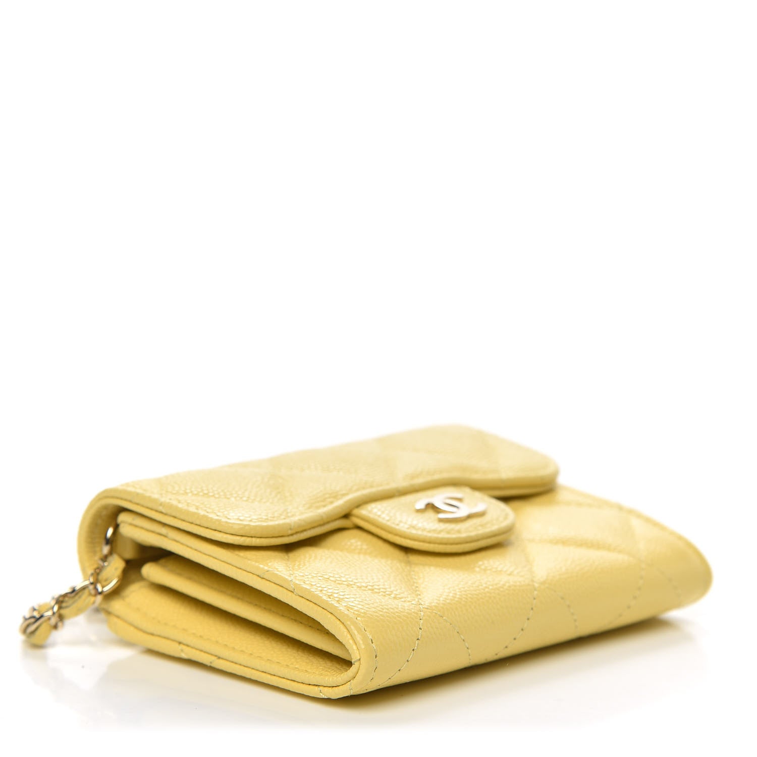 Chanel Caviar Quilted Flap Card Holder On Chain Yellow 4 of 9