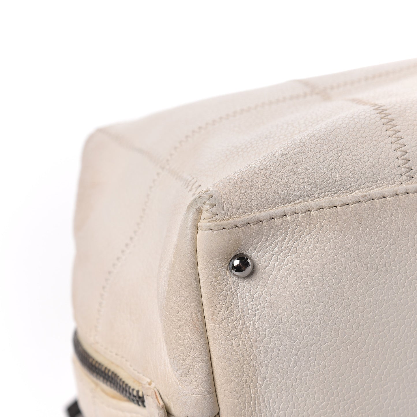Caviar Square Stitched Large Tote White