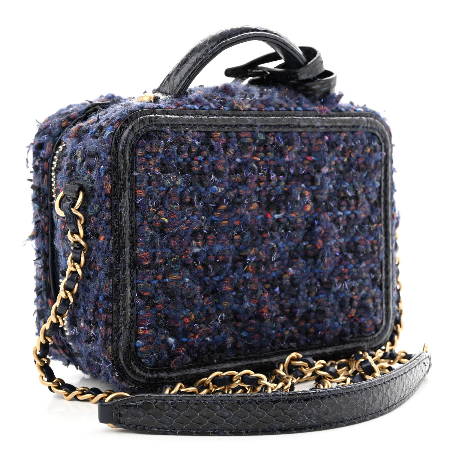 Chanel Tweed Snakeskin Quilted Small CC Filigree Vanity Case Navy Multicolor 3 of 11