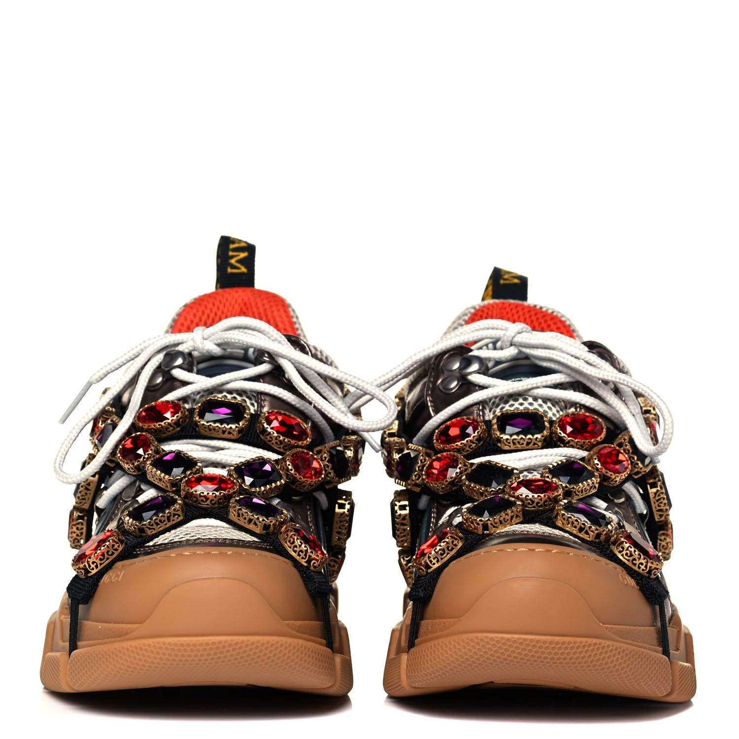 Gucci X SEGA Metallic Calfskin Mesh Removable Crystals Womens Flashtrek Sneakers 36 Rame Mystic White Lago 2 of 7