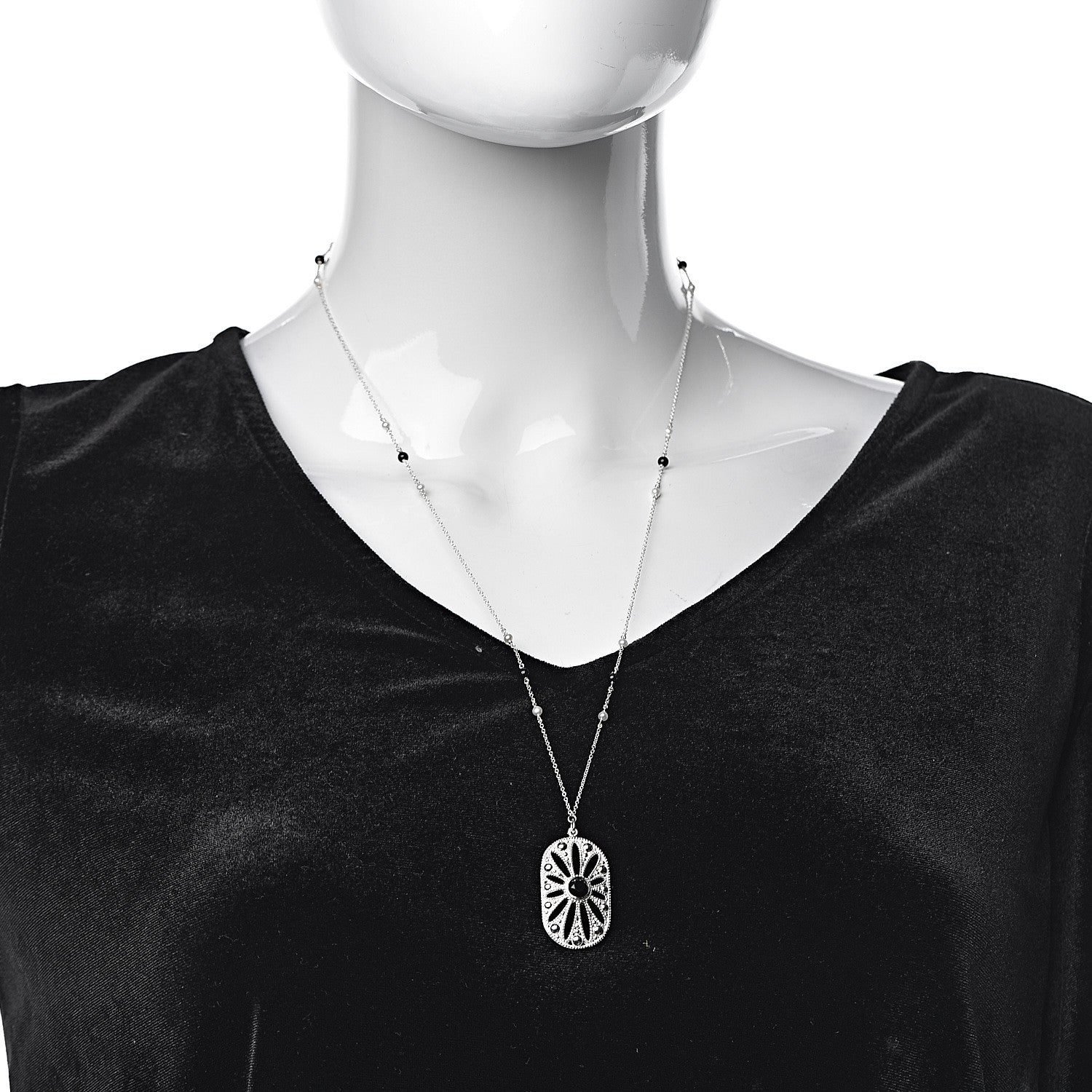 Tiffany Sterling Silver Black Onyx Pearl Ziegfeld Daisy Pendant Necklace 2 of 7