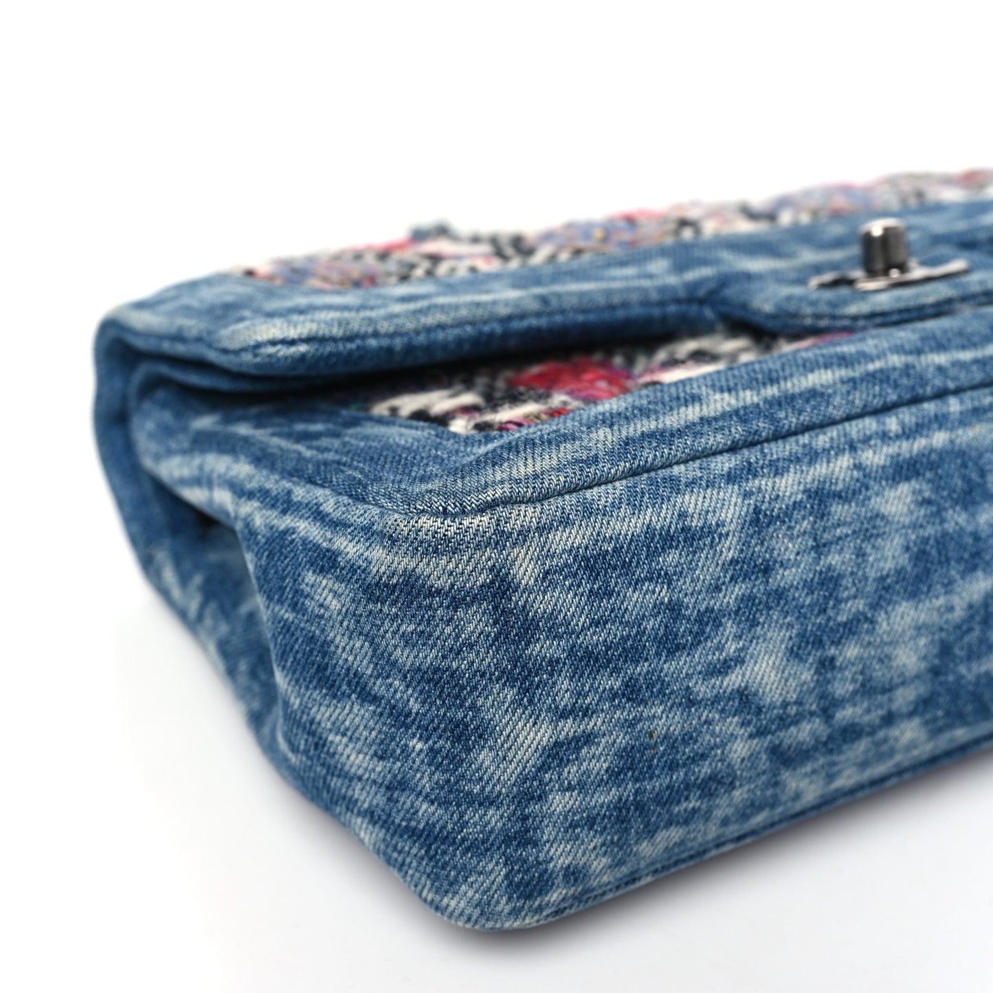 Denim Tweed Quilted Medium Double Flap Blue
