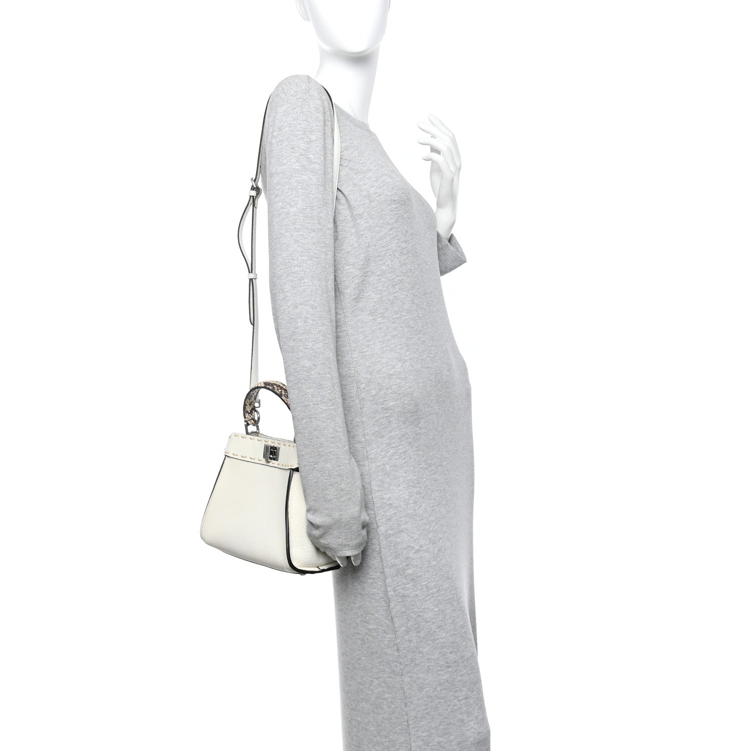 Fendi Cuoio Romano Snakeskin Selleria Mini Peekaboo Iconic Satchel White Stone 2 of 13
