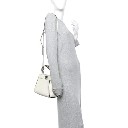 Fendi Cuoio Romano Snakeskin Selleria Mini Peekaboo Iconic Satchel White Stone 2 of 13