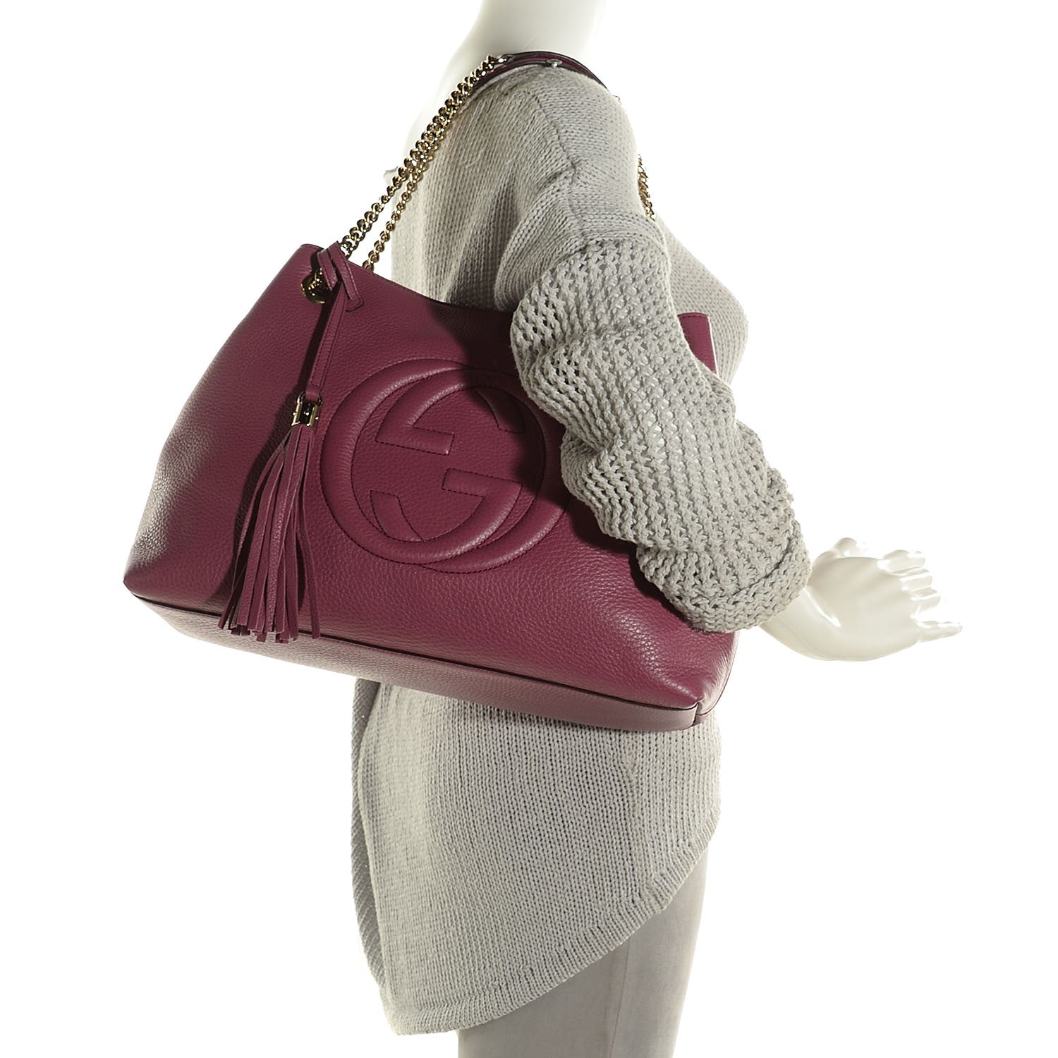 Gucci Pebbled Calfskin Medium Soho Chain Shoulder Bag Peonia Flower 2 of 7