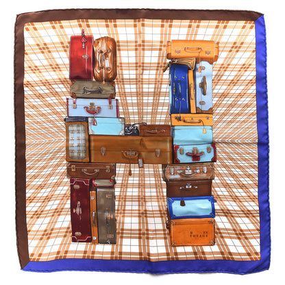 Hermes Silk H en Voyage Pocket Square Bleu Klein Marron Camel 1 of 5