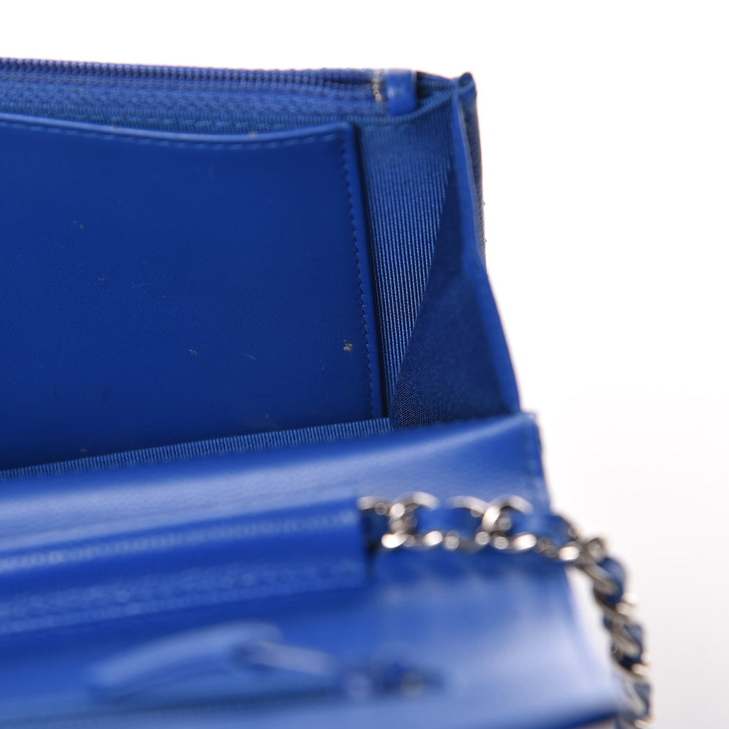 Caviar Chevron Quilted Wallet On Chain WOC Bright Blue