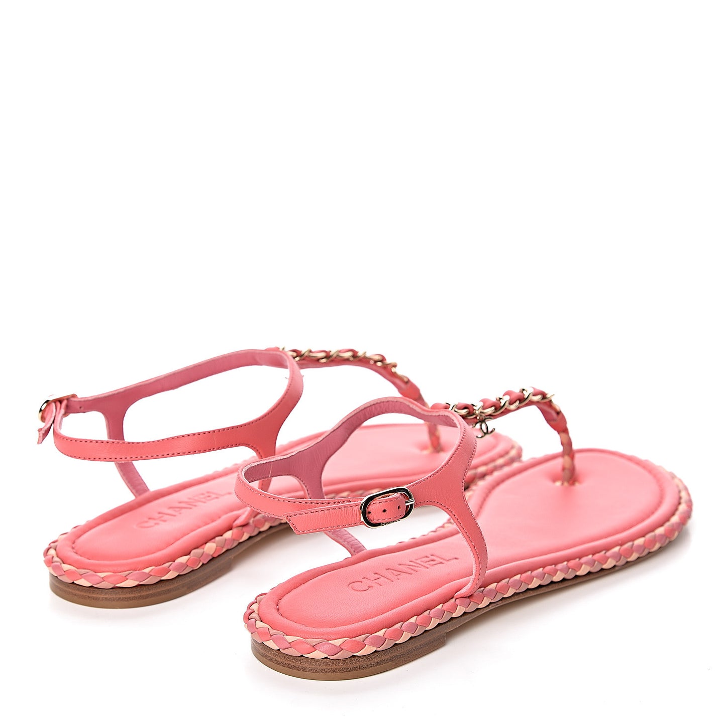 Lambskin Chain CC Logo Thong Sandals 41 Bright Pink