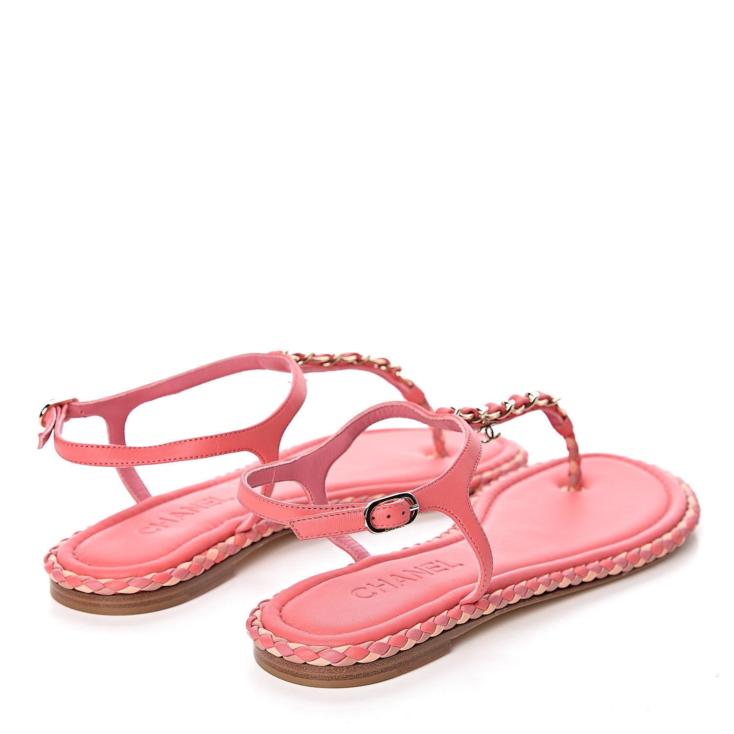 Chanel Lambskin Chain CC Logo Thong Sandals 41 Bright Pink 4 of 7