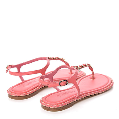 Chanel Lambskin Chain CC Logo Thong Sandals 41 Bright Pink 4 of 7