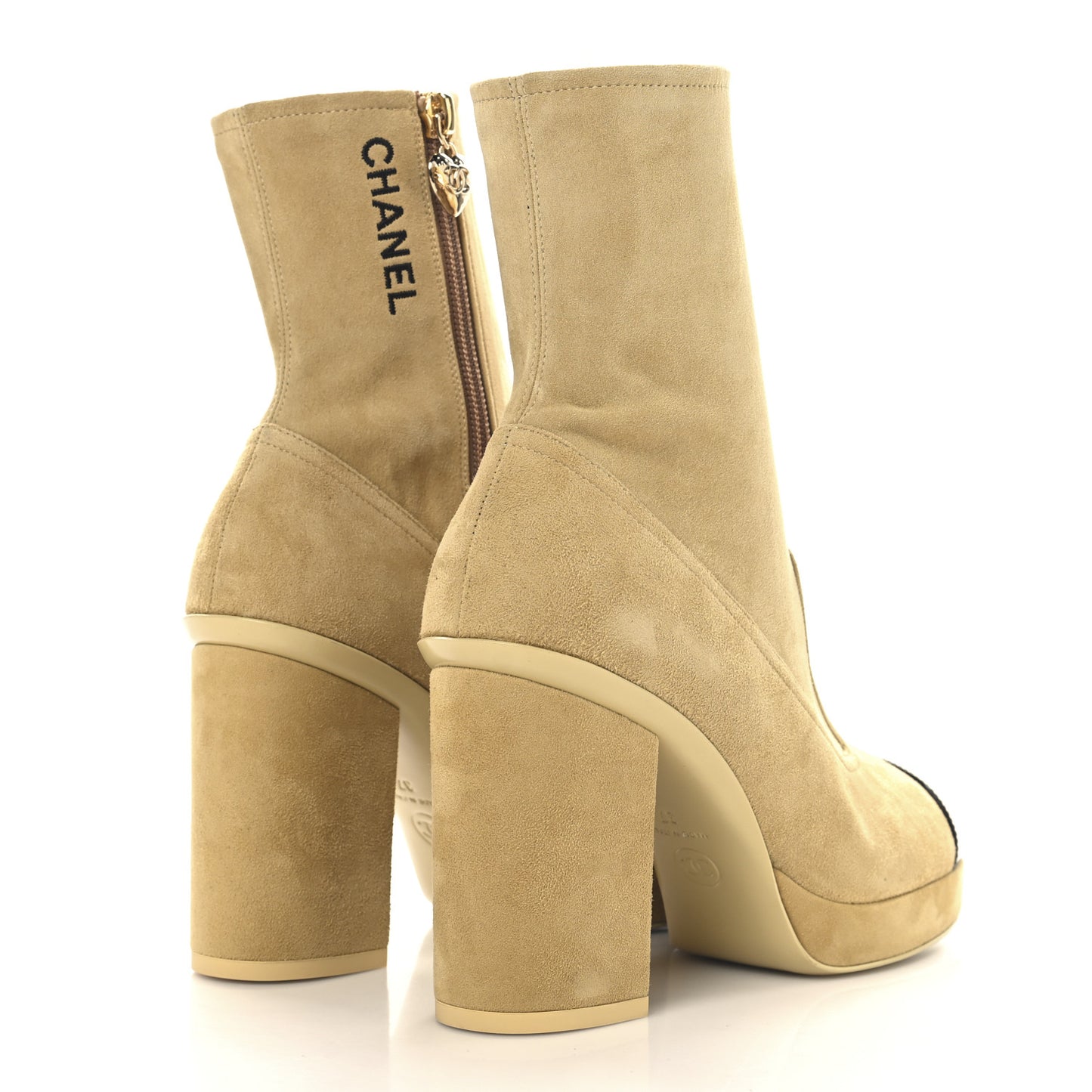 Suede Patent Calfskin Cap Toe Shorts Boots 37 Beige Black