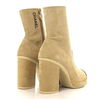 Chanel Suede Patent Calfskin Cap Toe Shorts Boots 37 Beige Black 5 of 10