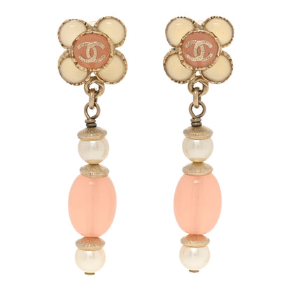 Chanel Resin Pearl CC Flower Drop Earrings Pink Beige 1 of 6