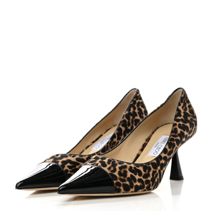 Jimmy Choo Pony Hair Patent Calfskin Leopard Print Rene 65 Cap Toe Pumps 40 Black Multicolor 3 of 7