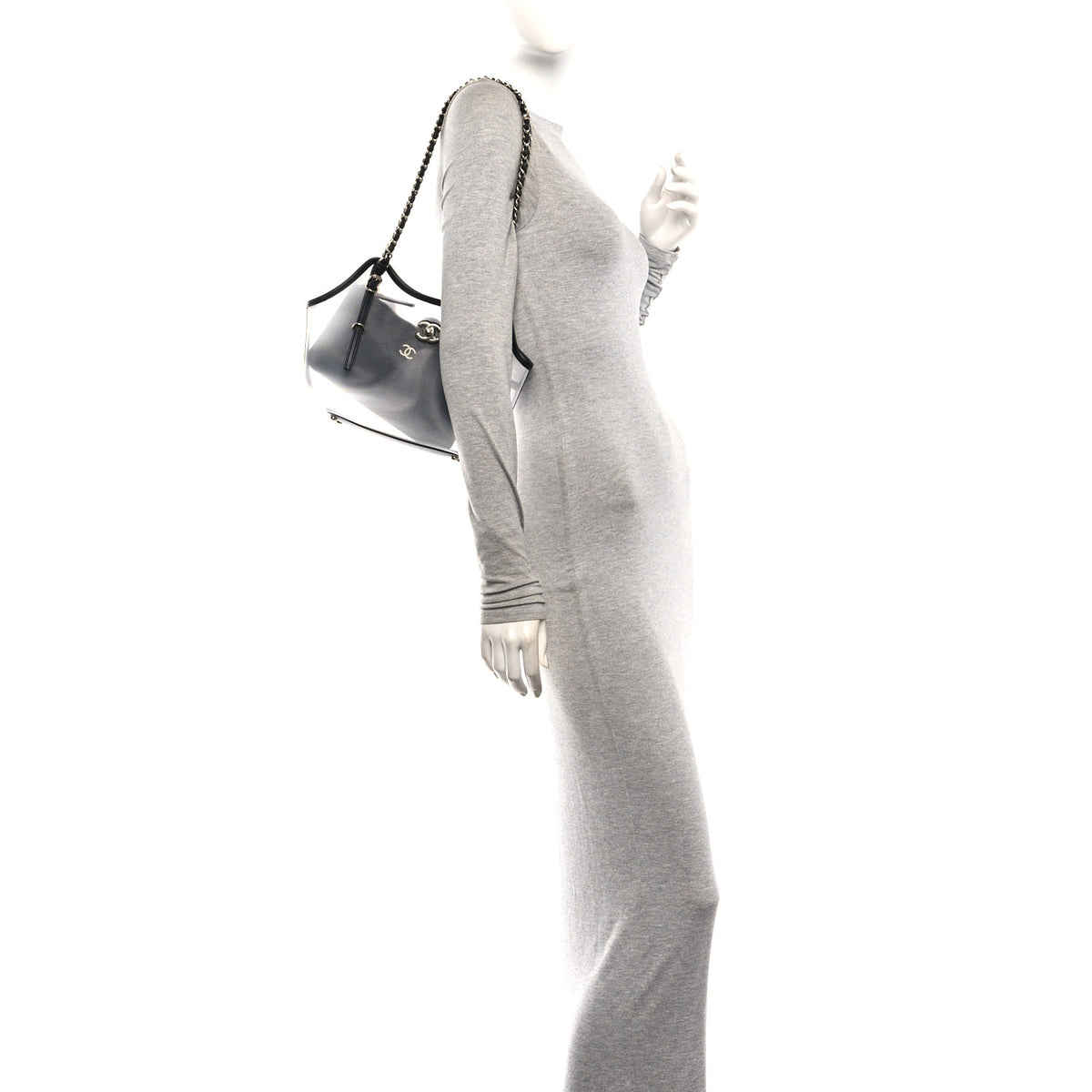 Mesh Calfskin Small Shopping Bag Transparent Black