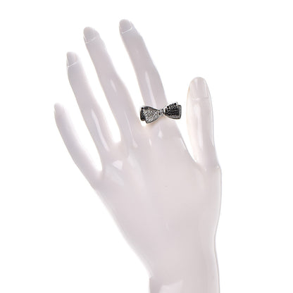 Chanel Crystal CC Bow Ring 7 Black Silver 2 of 5