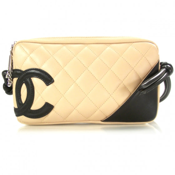Chanel Calfskin Quilted Cambon Pochette Beige Black 1 of 14