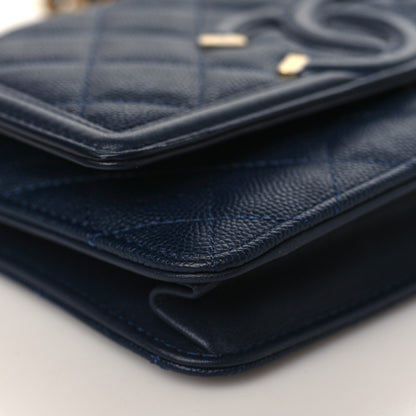 Chanel Caviar Quilted CC Filigree Wallet On Chain WOC Navy 9 of 10