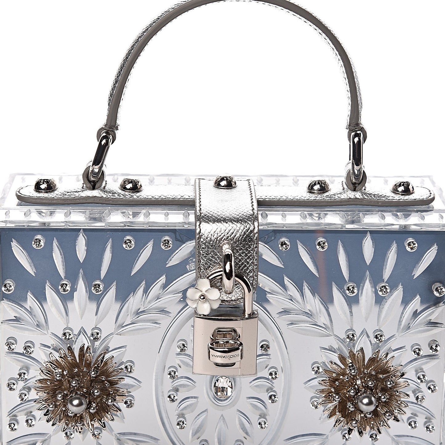 Plexiglass Embellished Metallic Dauphine Box Bag Argento