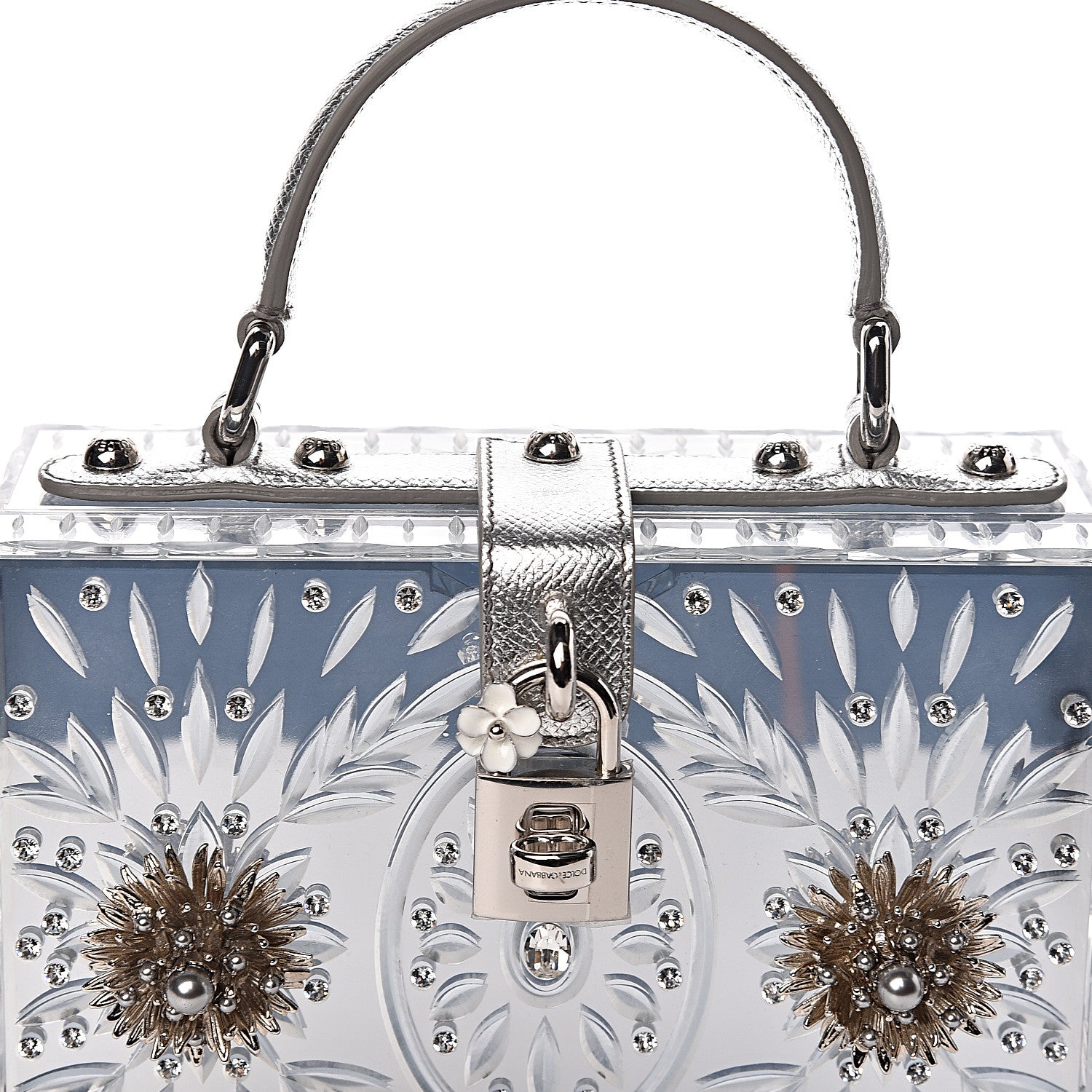 Dolce & Gabbana Plexiglass Embellished Metallic Dauphine Box Bag Argento 20 of 21