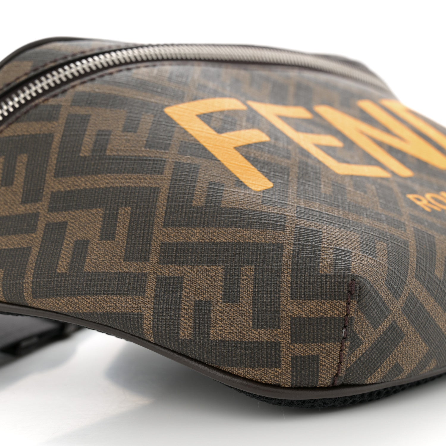 Fendi Shiny Glazed Fabric Vitello Cover FF 1974 Logo Belt Bag Tobacco Moro Giallo Ebano 9 of 12