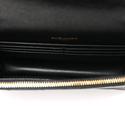 Saint Laurent Grain De Poudre Matelasse Chevron Monogram Envelope Chain Wallet Black 5 of 11