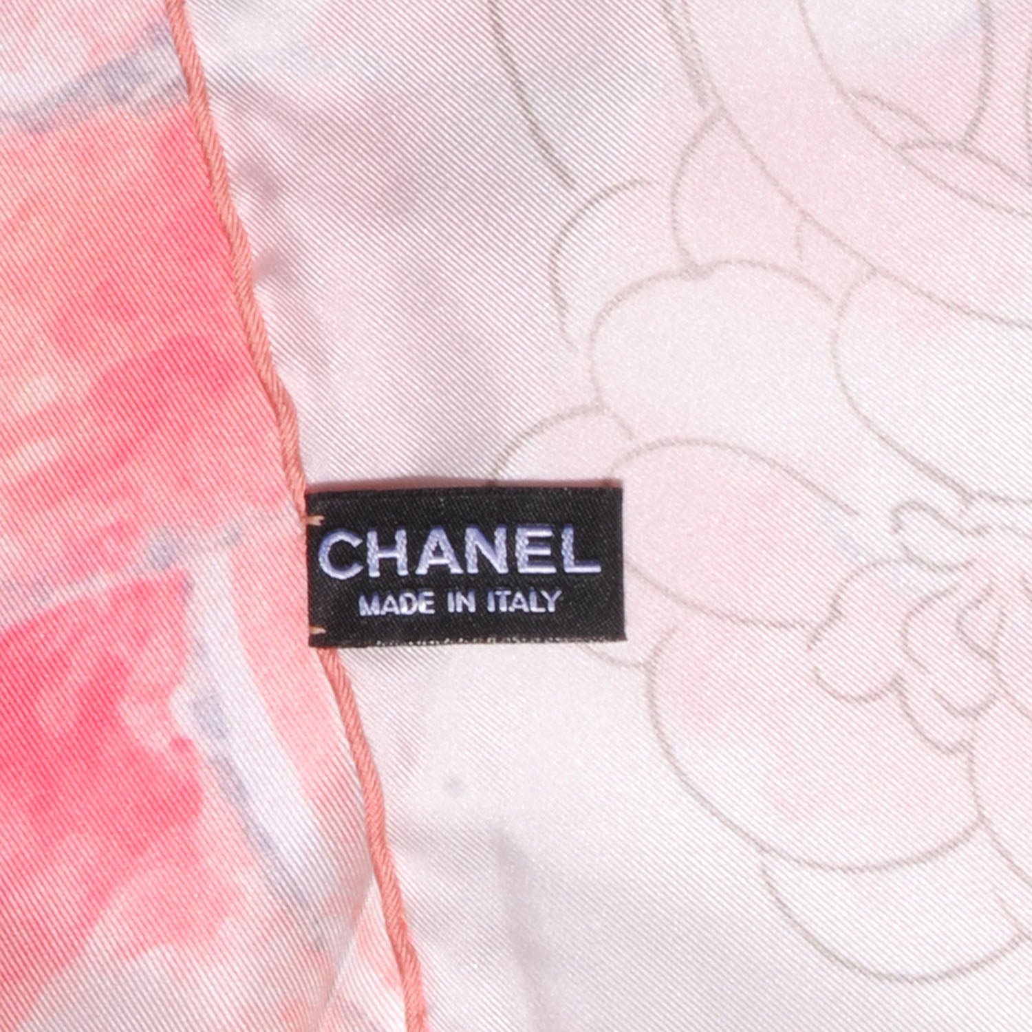 Chanel Silk CC Watercolor Camellia Square Scarf Coral 4 of 5