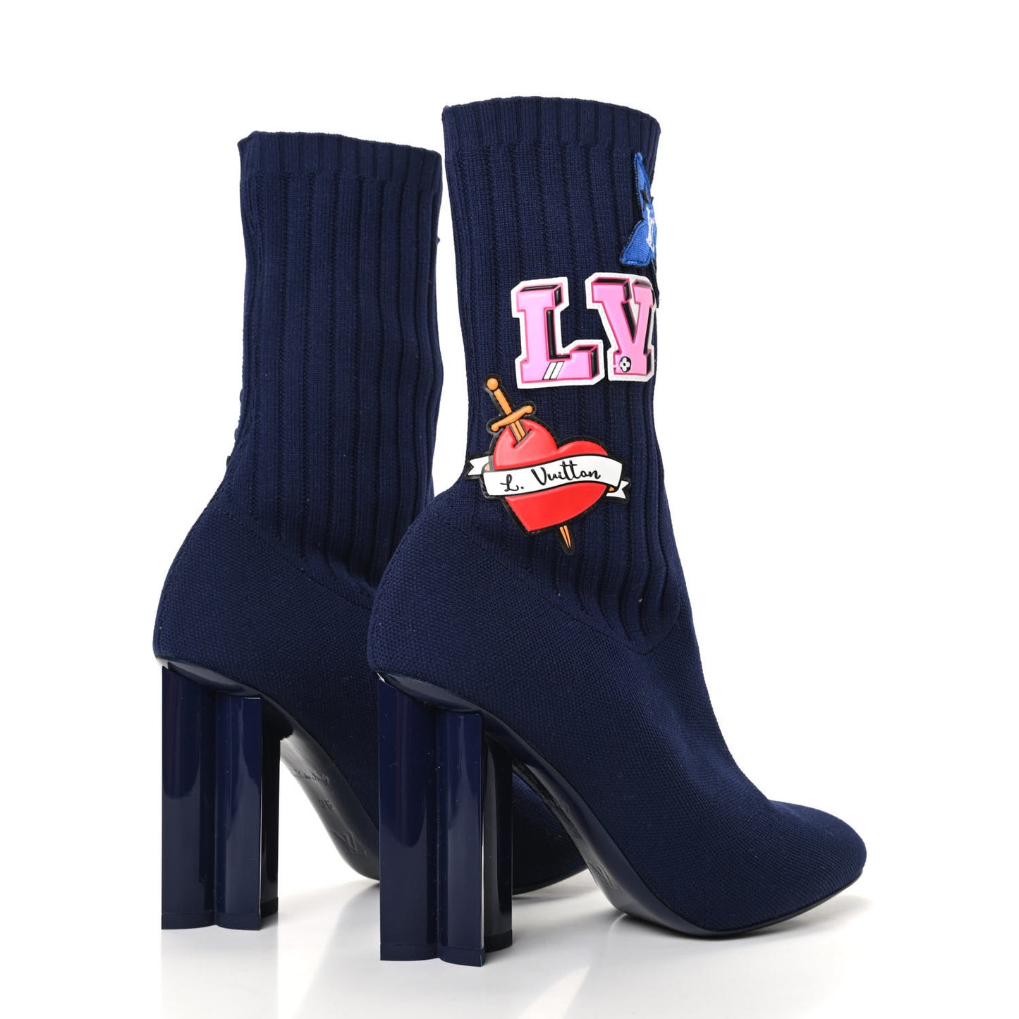 Stretch Fabric LV Black Heart Sock Ankle Boots 36 Marine