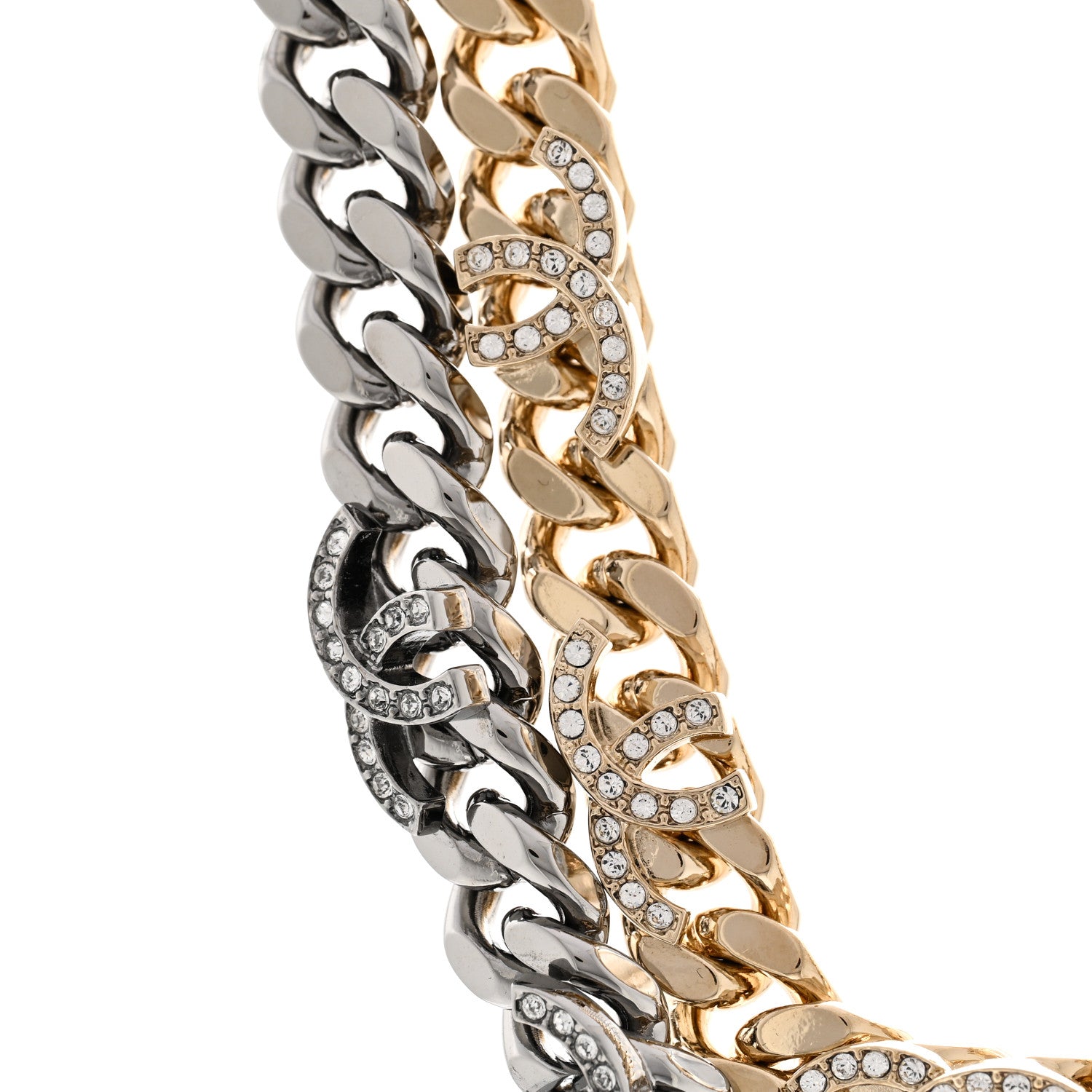 Chanel Crystal Chain CC Link Choker Gold Ruthenium 4 of 6