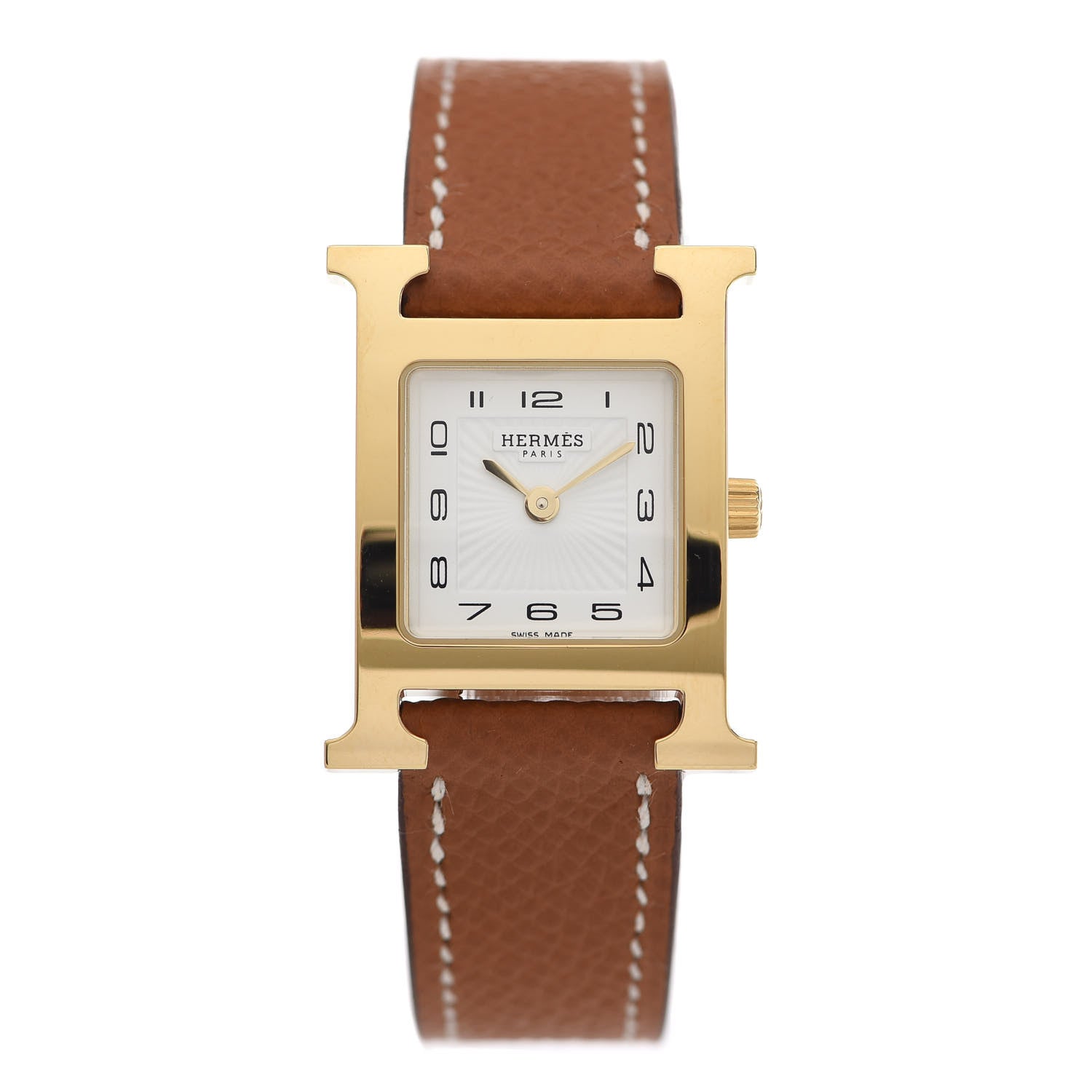 Hermes Stainless Steel Epsom 21mm Heure H Hour Quartz Watch Gold 1 of 5