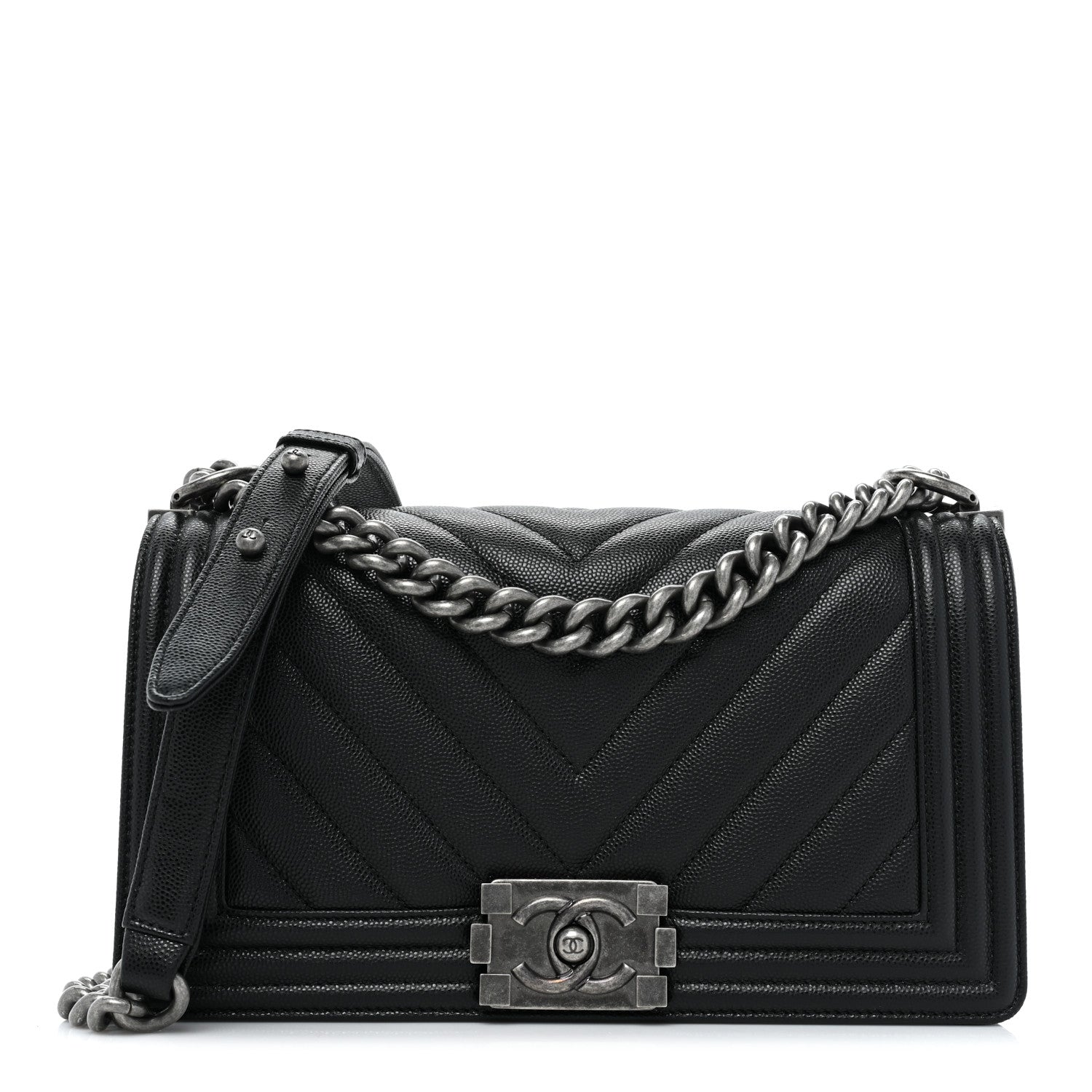 Chanel Caviar Chevron Quilted Medium Boy Flap Black 1 of 10