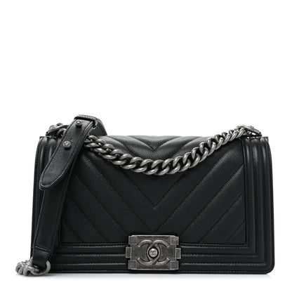 Chanel Caviar Chevron Quilted Medium Boy Flap Black 1 of 10