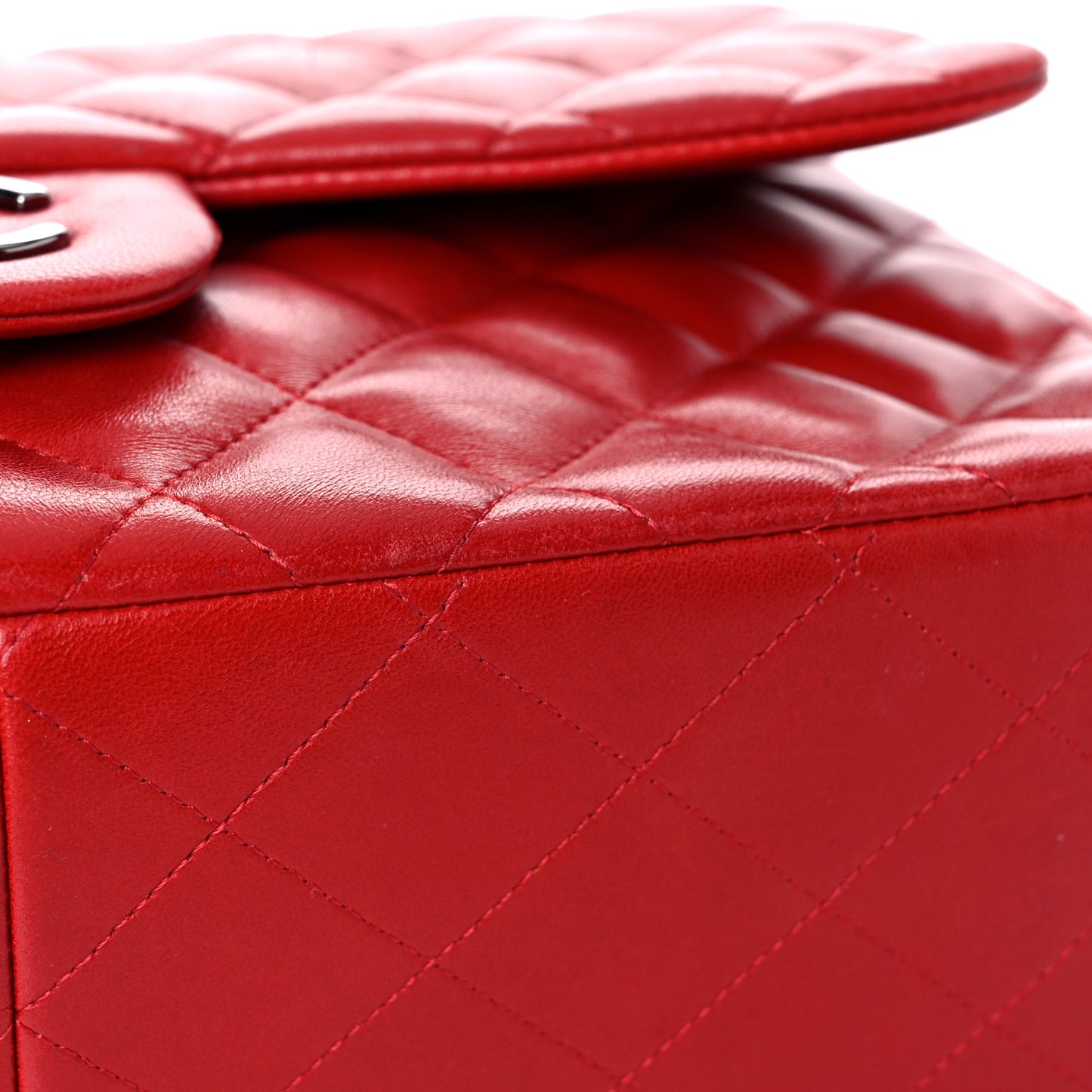 Lambskin Quilted Jumbo Double Flap Red