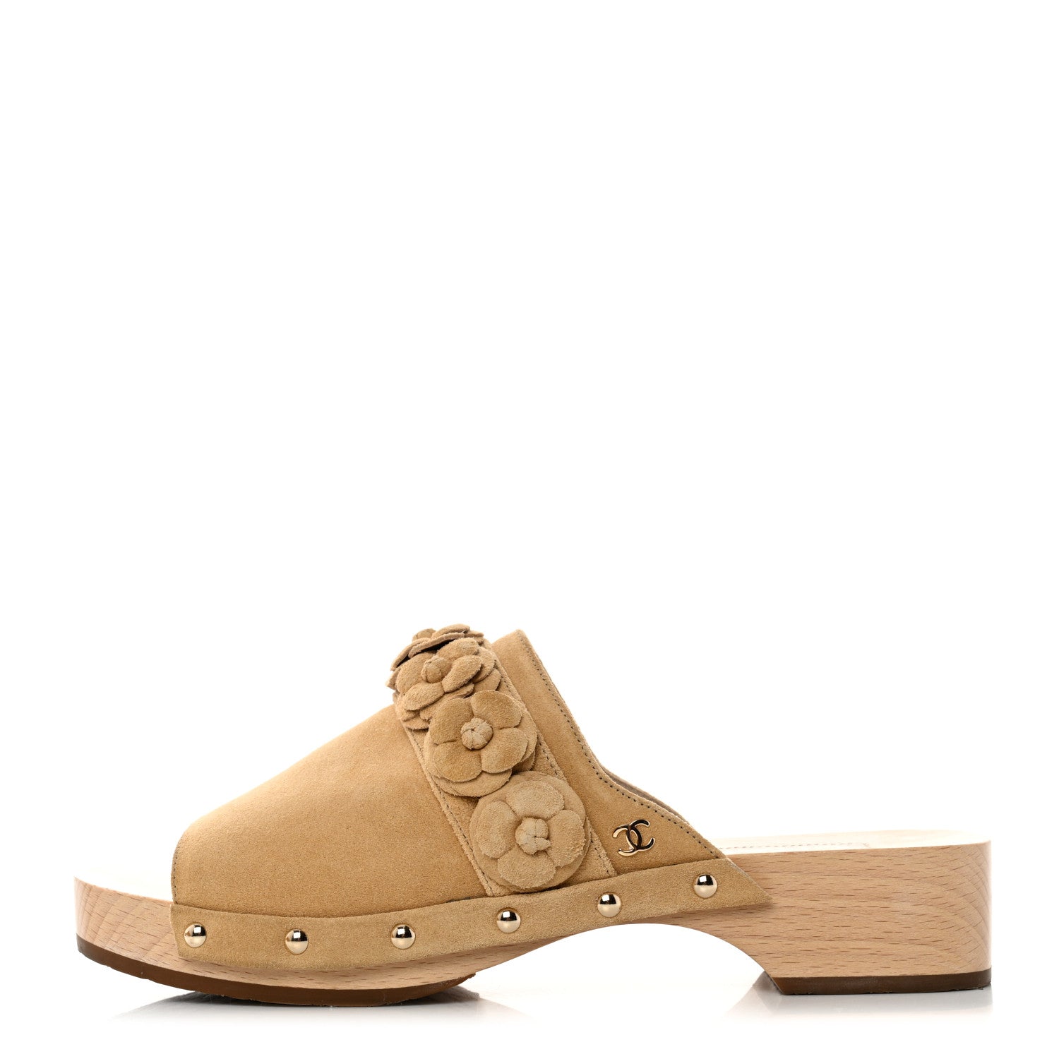 Chanel Suede Calfskin Camellia Mules 38 Beige 1 of 9