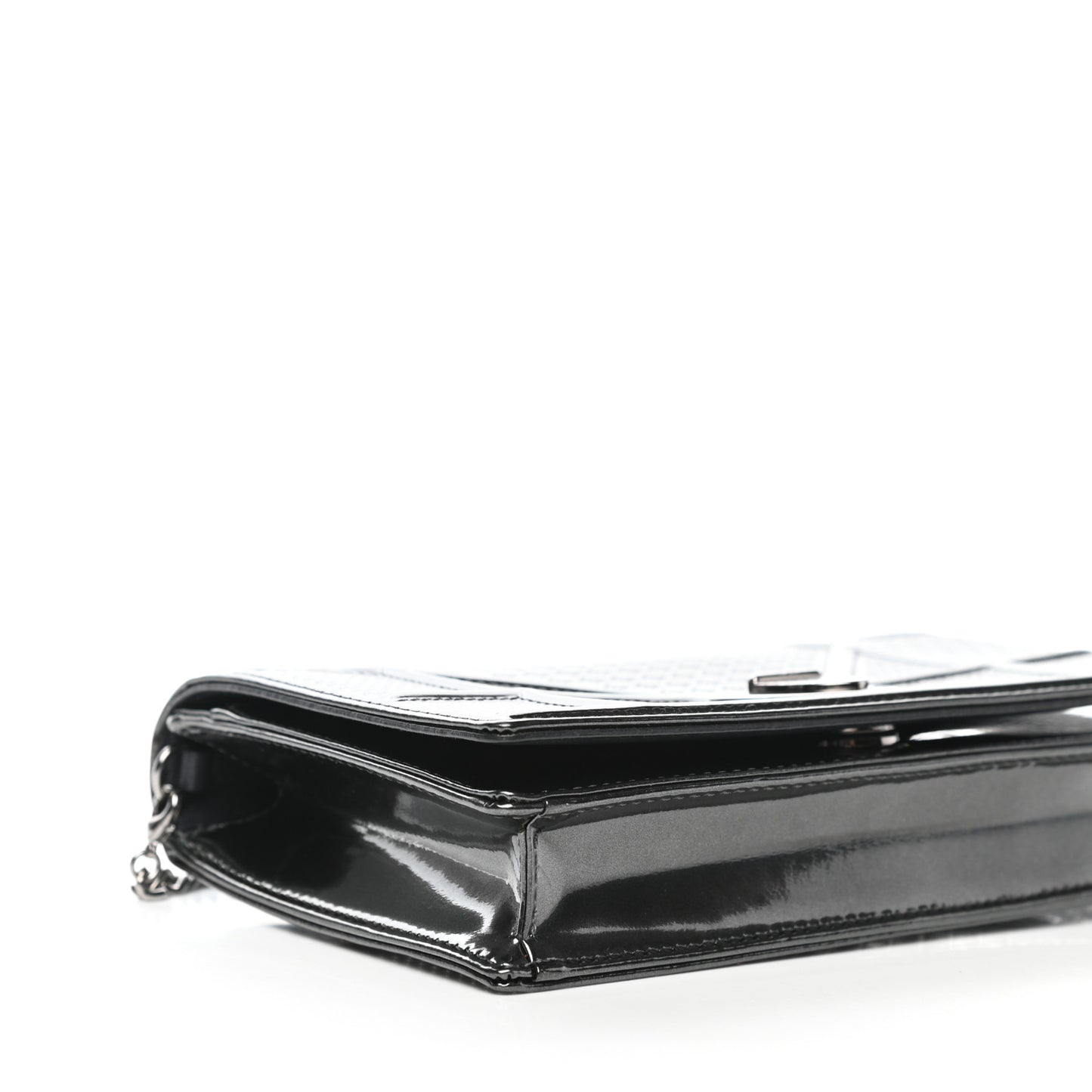 Metallic Patent Micro-Cannage Diorama Wallet on Chain Pouch Onyx Black