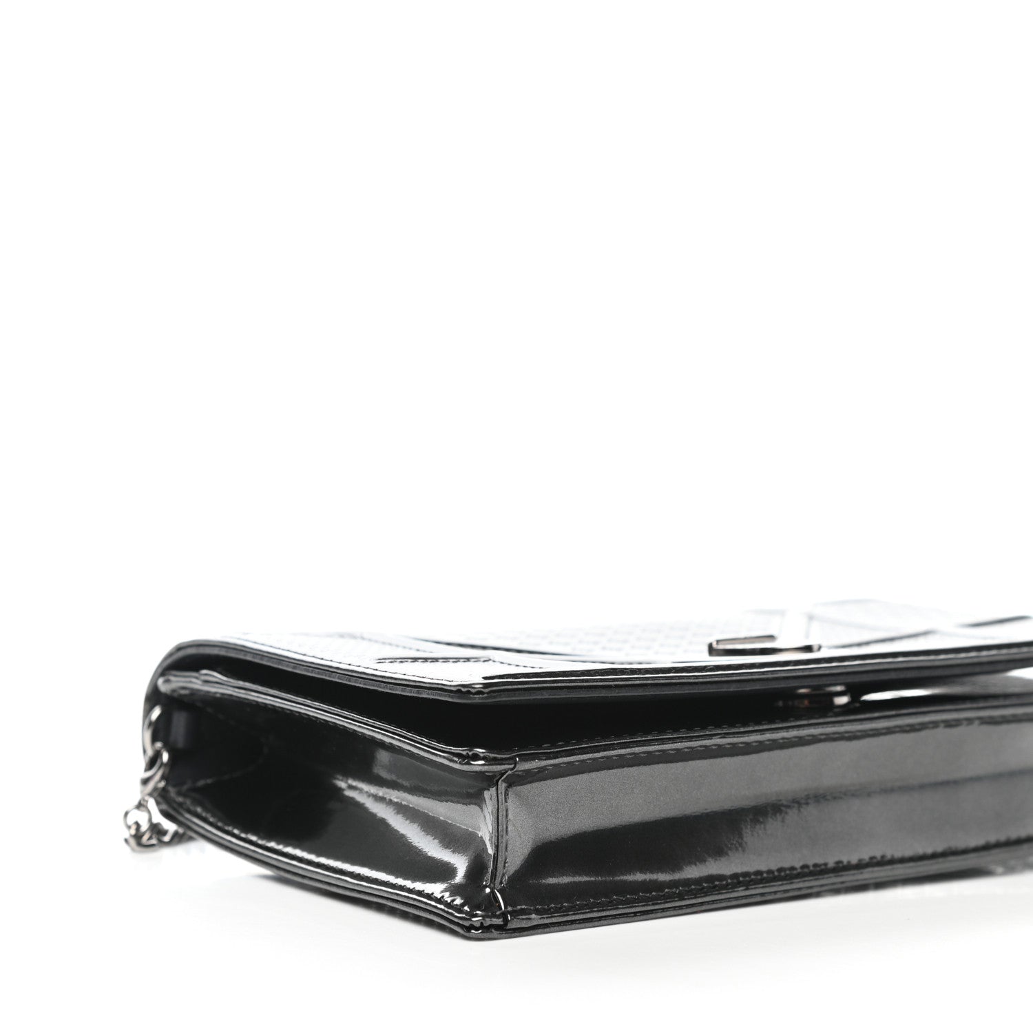 Christian Dior Metallic Patent Micro-Cannage Diorama Wallet on Chain Pouch Onyx Black 9 of 11