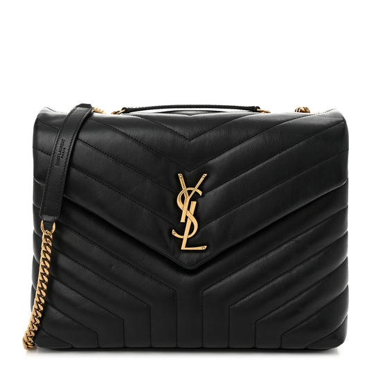 Calfskin Y Quilted Monogram Medium Loulou Chain Satchel Black