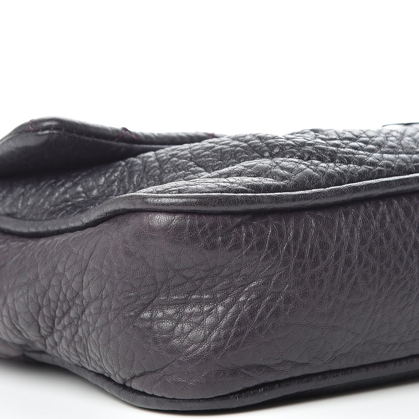 Distressed Lambskin Lady Braid Flap Dark Purple