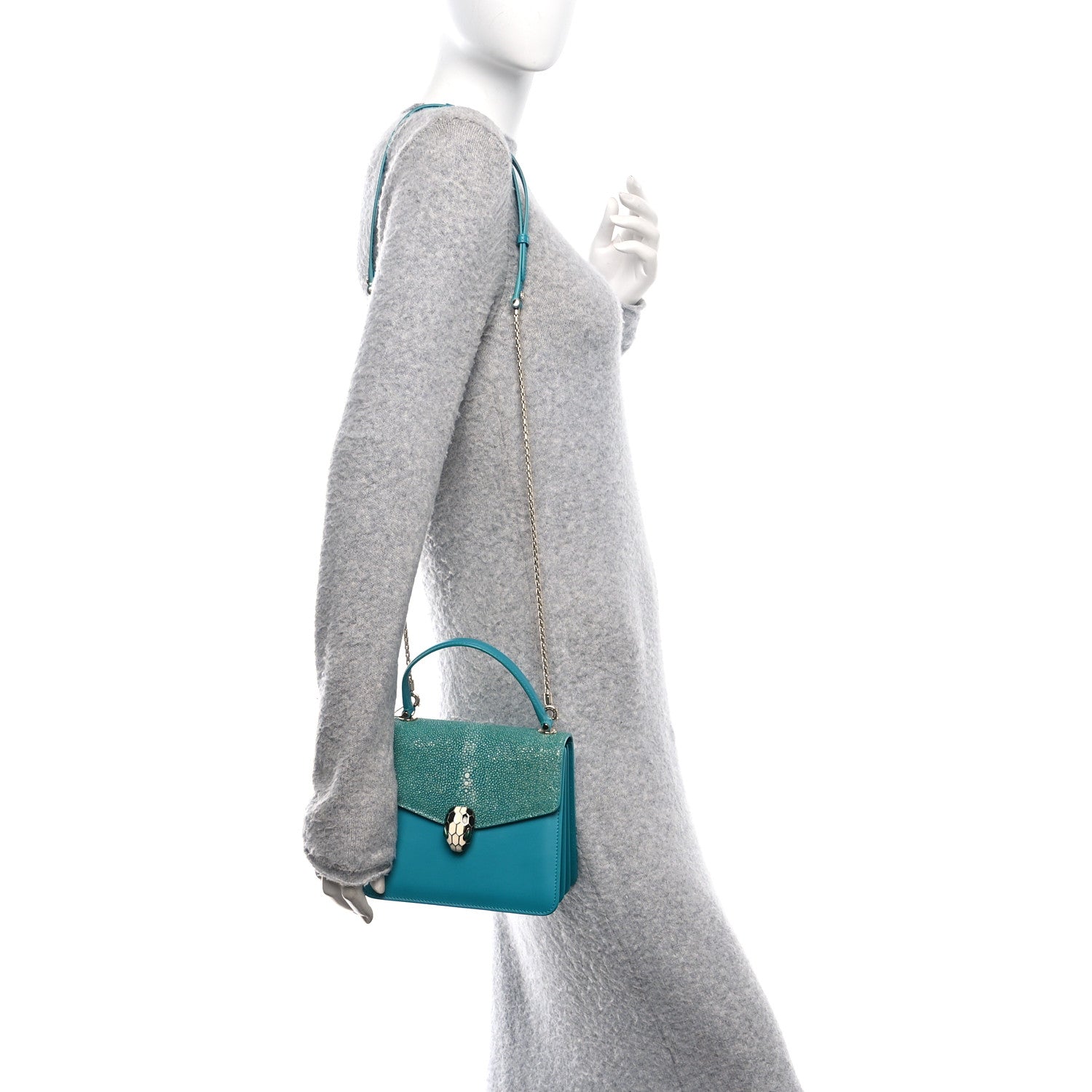 Bulgari Calfskin Galuchat Serpenti Forever Crossbody Turquoise