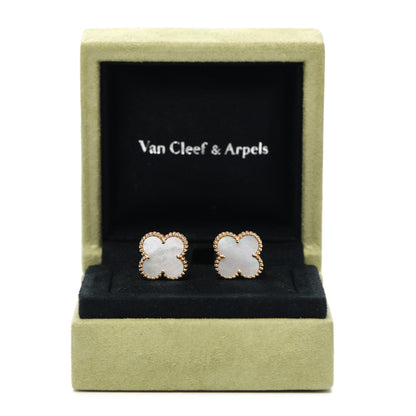 Van Cleef & Arpels 18K Yellow Gold Mother of Pearl Vintage Alhambra Earrings 6 of 6