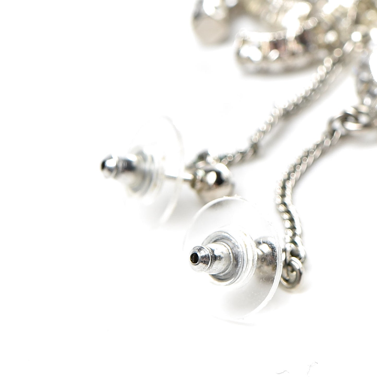 Baguette Crystal CC Drop Earrings Silver