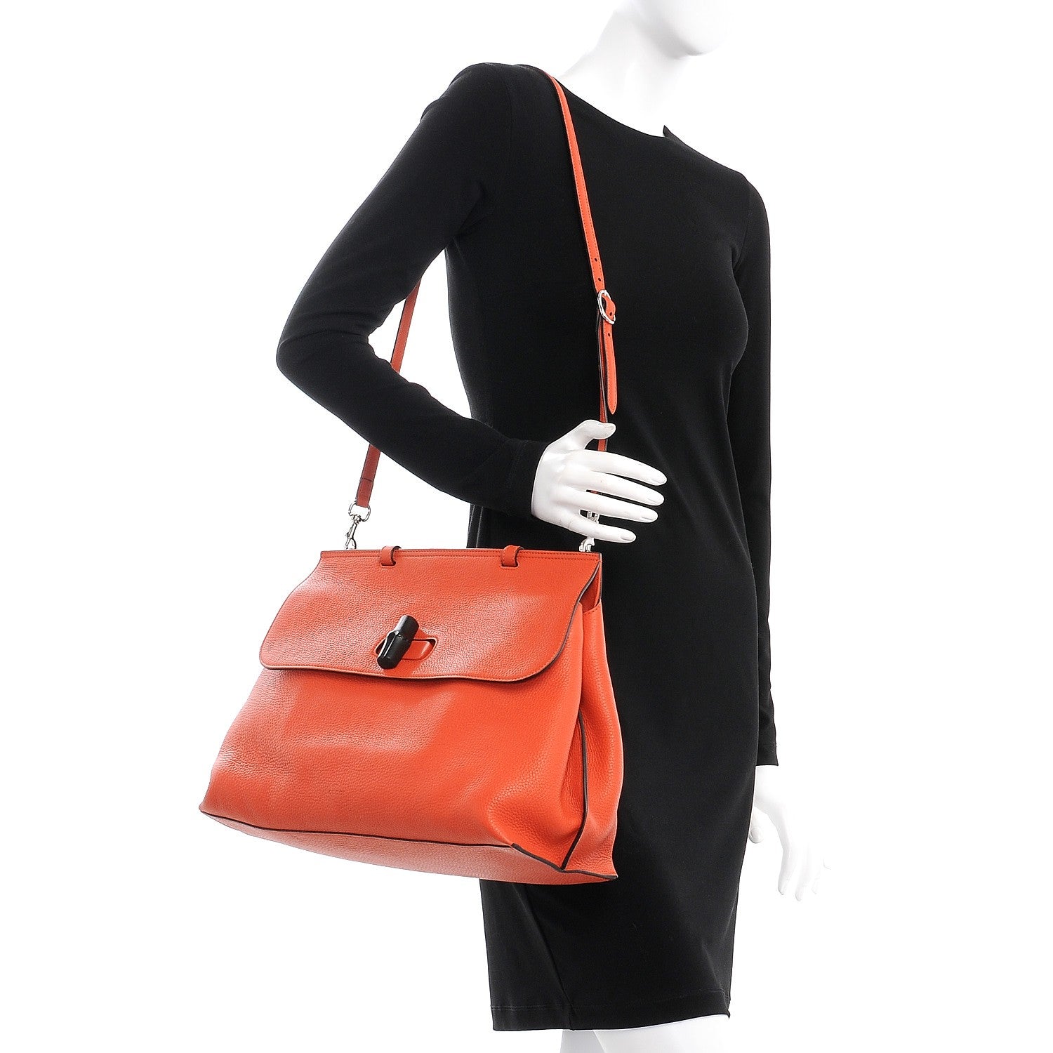 Gucci Cellarius Calfskin Large Bamboo Daily Top Handle Bag New Dark Orange 2 of 10