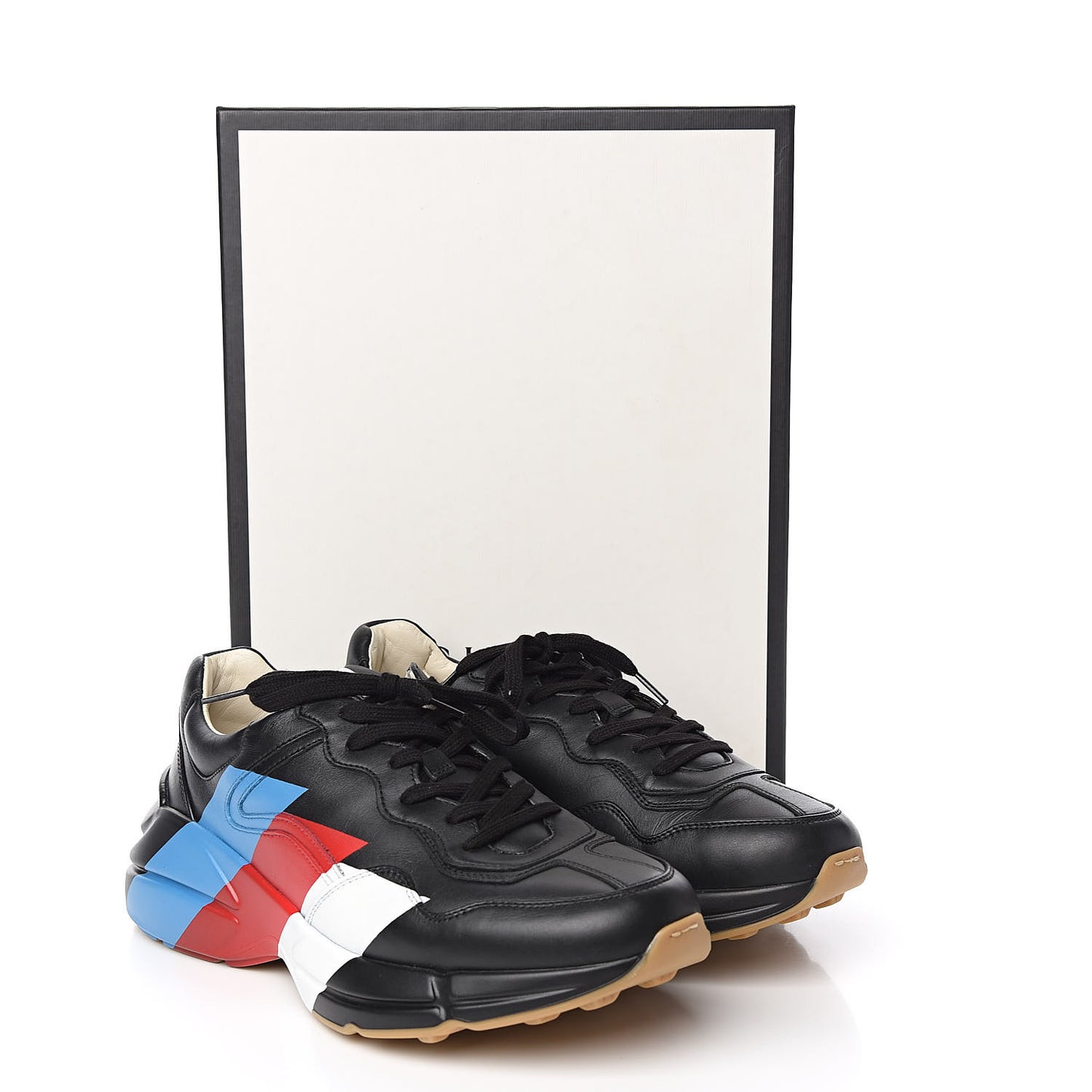 Calfskin Web Printed Mens Rhyton Sneakers 9.5 Black