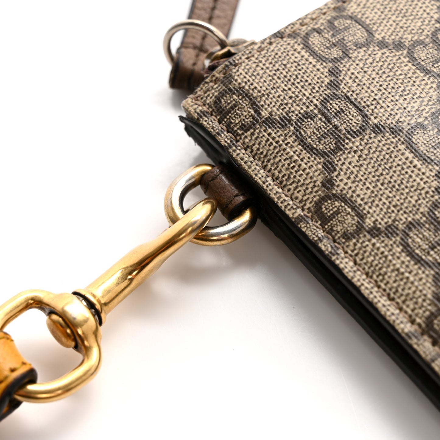 GG Supreme Monogram Neo Vintage Zip Wristlet Pouch Beige New Acero Crop