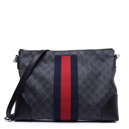 Gucci Soft GG Supreme Monogram Appia Calfskin Web East West Messenger Bag Black Grey 1 of 11