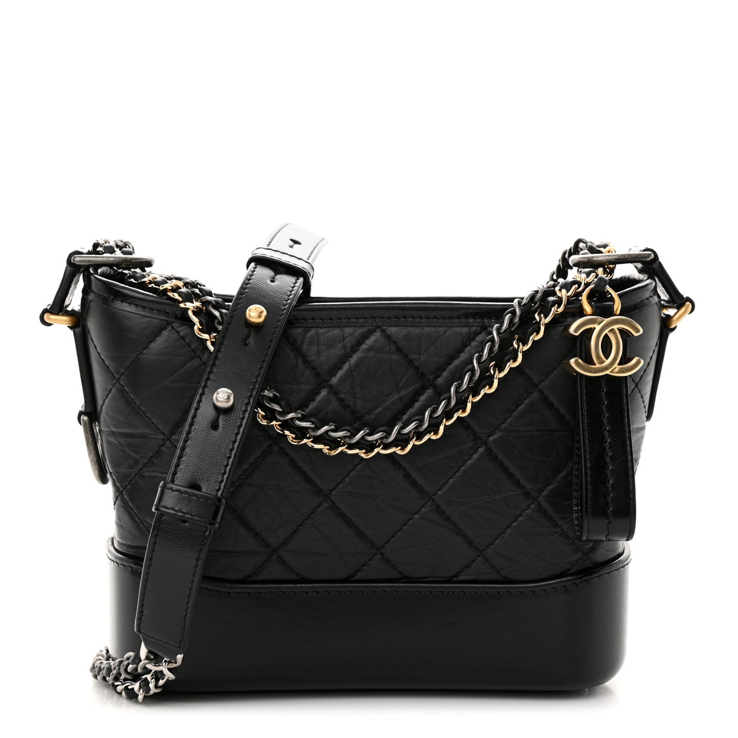 Aged Calfskin Quilted Small Gabrielle Hobo Black