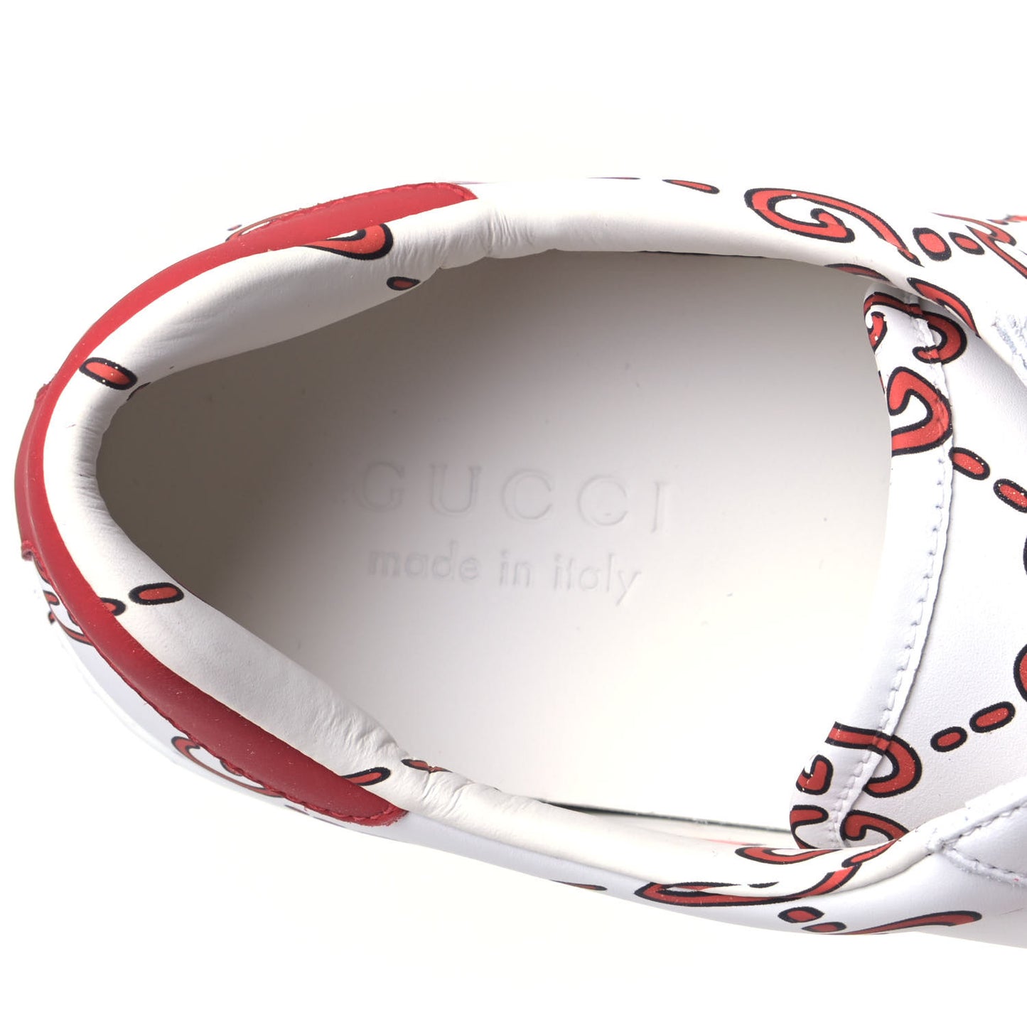 Calfskin GucciGhost Print Mens Ace Sneakers 8 White Hibiscus Red