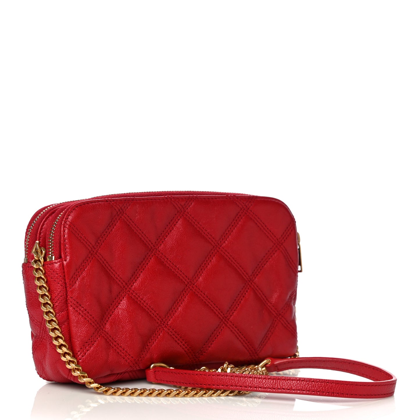 Grained Lambskin Quilted Mini Becky Double Zip Bag Rouge Eros