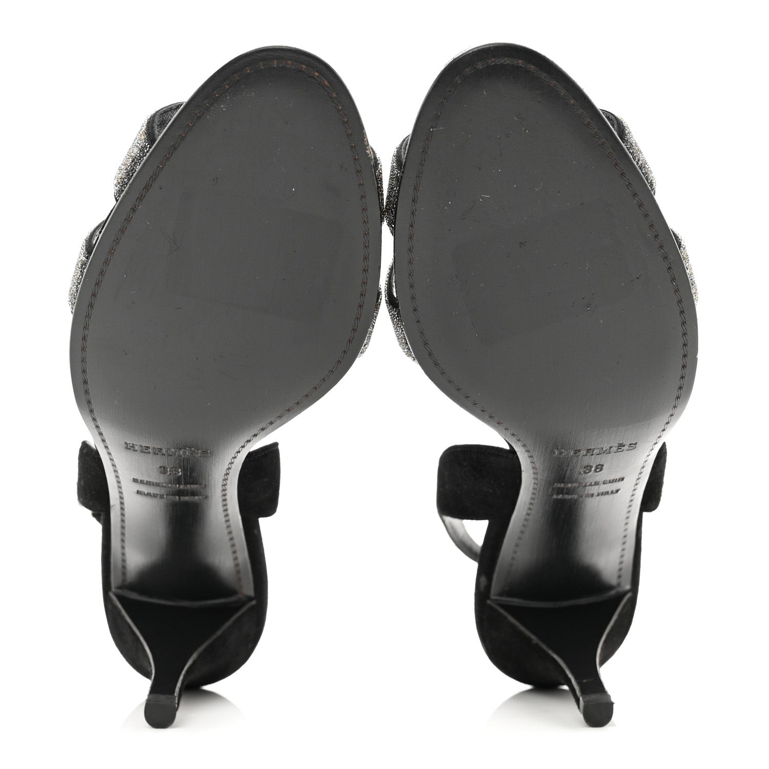 Hermes Velour Goatskin Crystal Poudre Night 70 Slingback Sandals 38 Argent Black 5 of 8